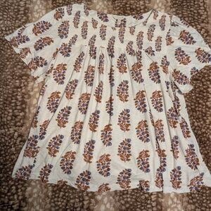 Lucky Brand White Boho Print Smocked Top XL